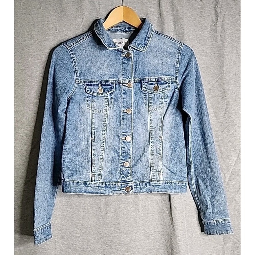 Beta House Womens Medium Wash Denim Trucker Jacket Stretch Blue Size M Y901J